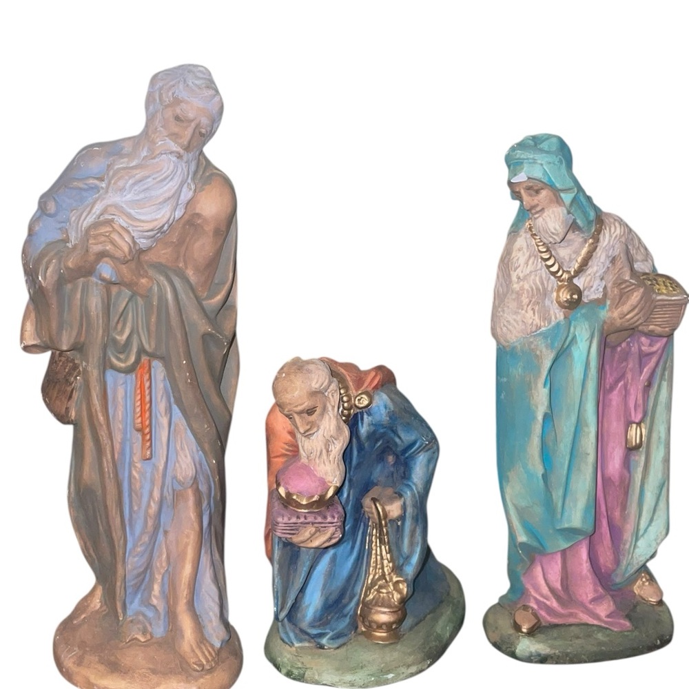VTG Hand-Painted Chalkware Nativity Figures – Joseph & Two Wise Men set of 3